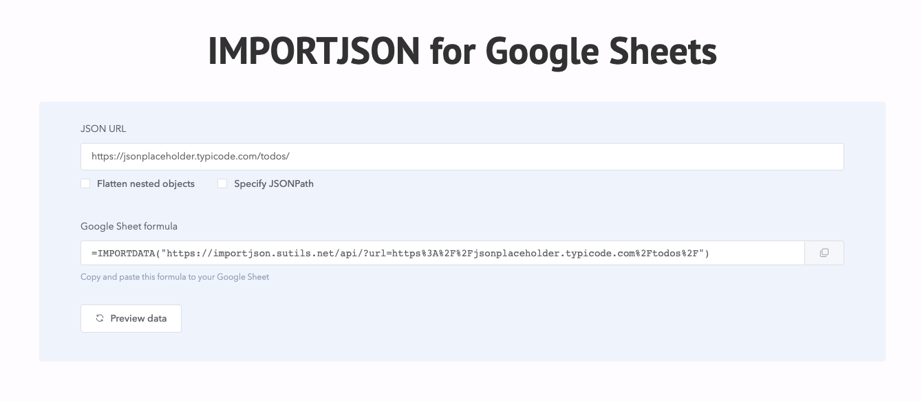 How to import JSON in Google sheets