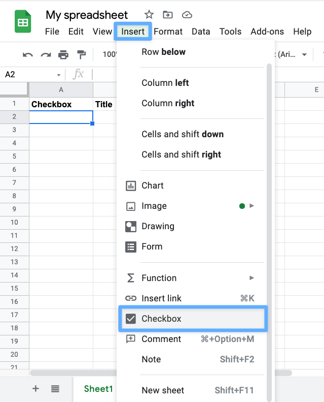 Google Sheets Checkbox