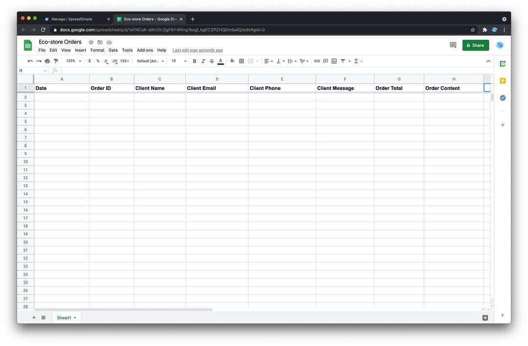 Adding SpreadSimple Orders into a Google Sheet