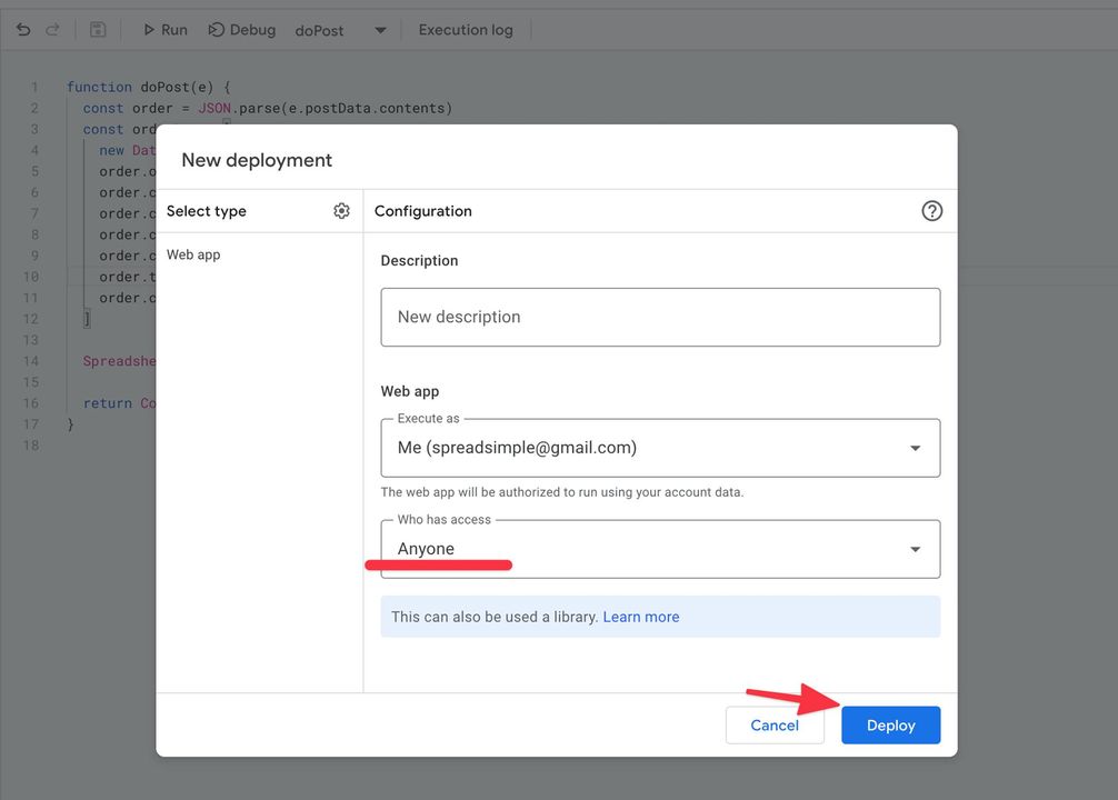 Adding SpreadSimple Orders into a Google Sheet