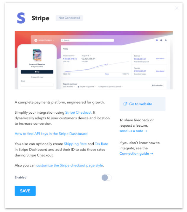 Enable Stripe checkout 