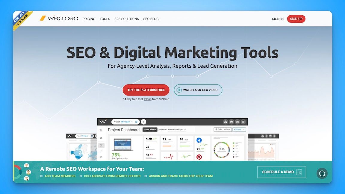 WebCEO website analytics tool