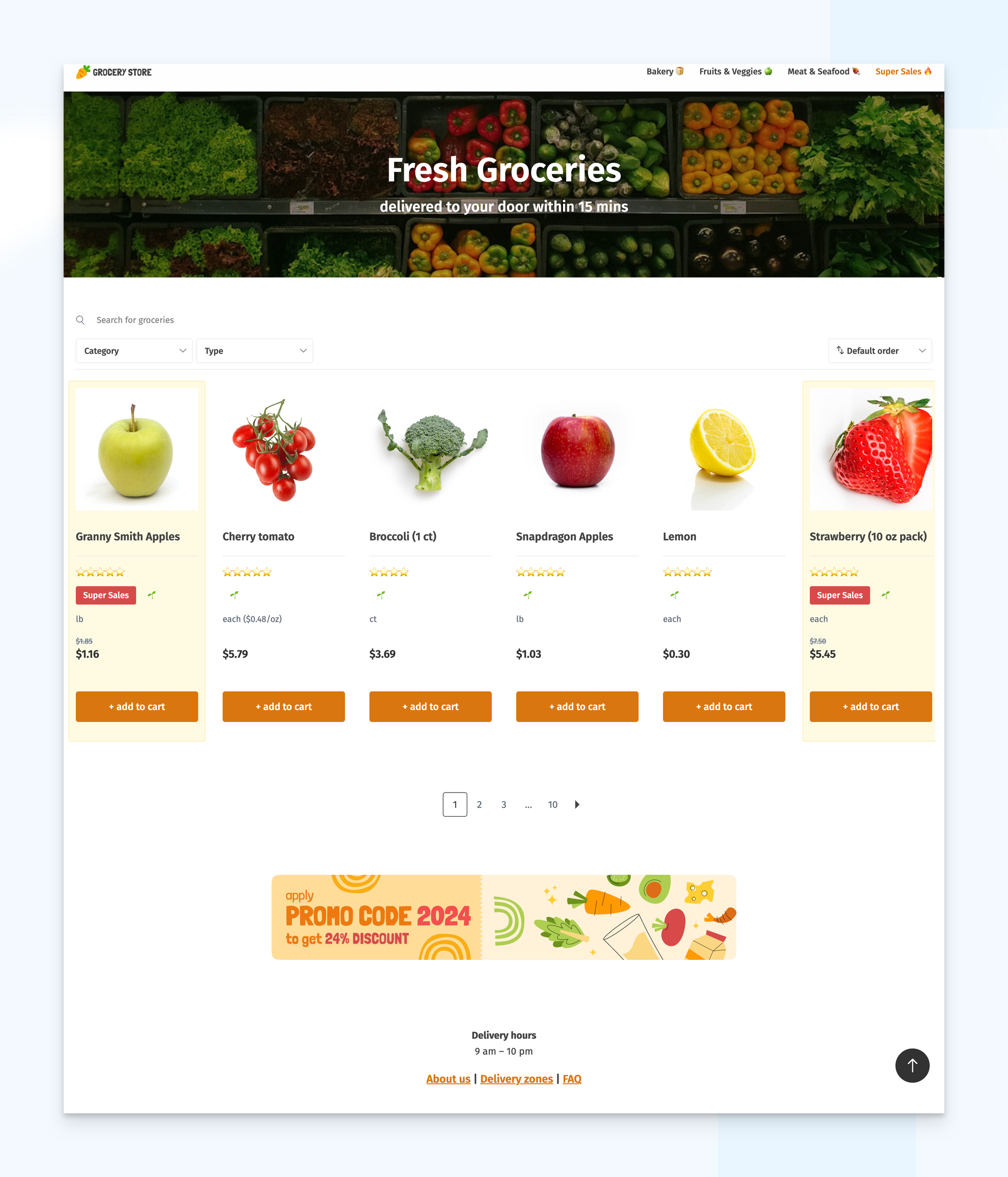 Grocery Store website home page