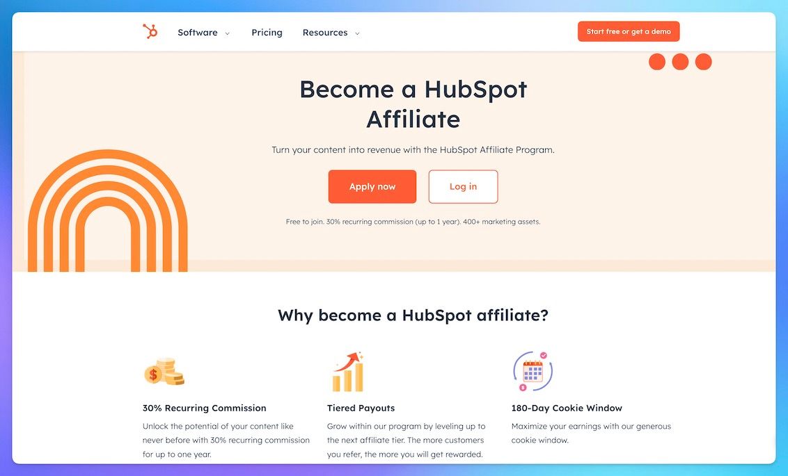 HubSpot Affiliate Program landing page