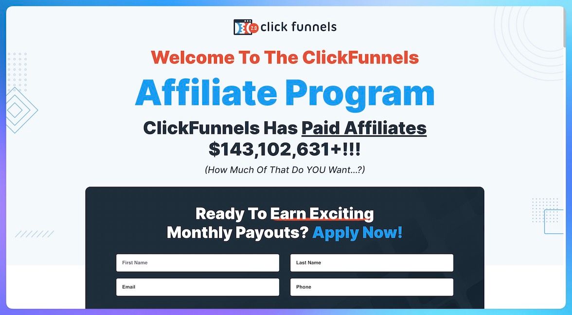 ClickFunnels Affiliate Program landing page