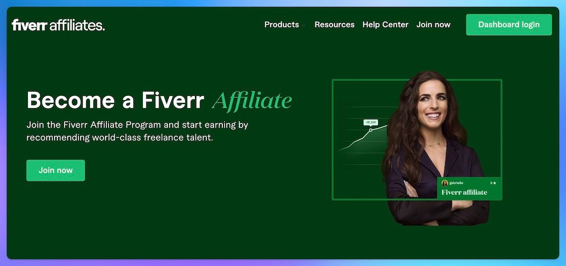 Fiverr Affiliate Program landing page