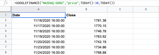 GOOGLEFINANCE