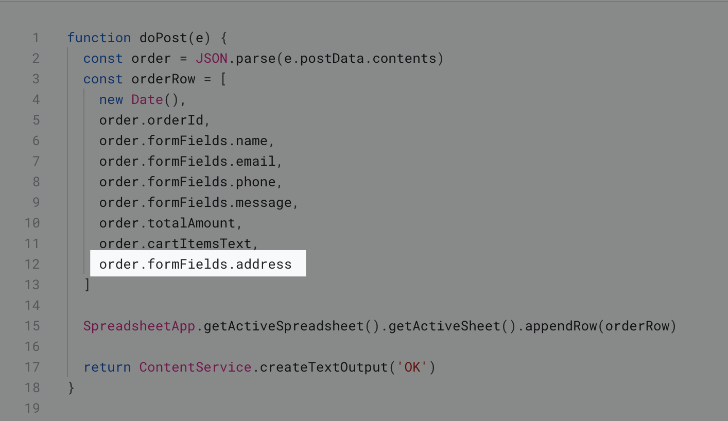 Spreadsimple formFields in webhooks