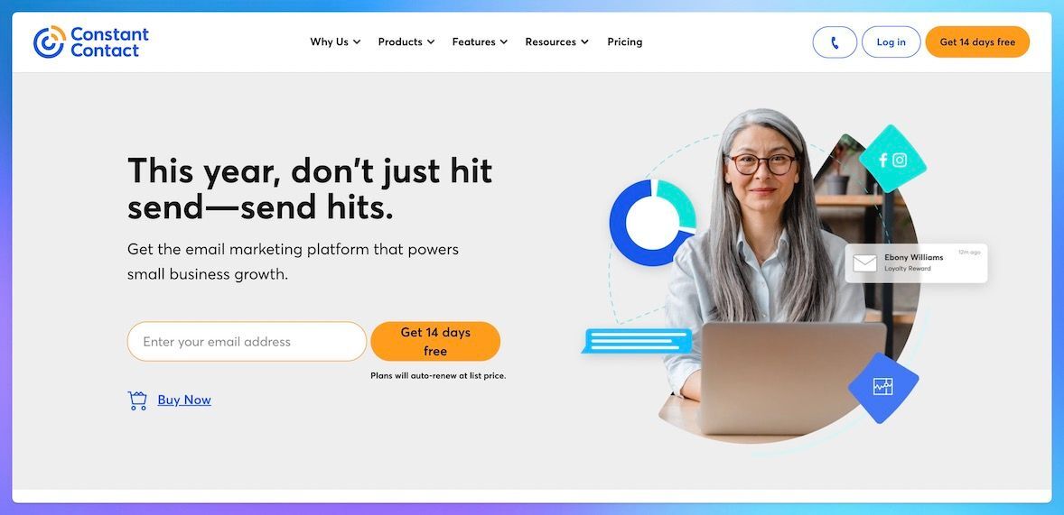 Constant Contact Affiliate Program landing page