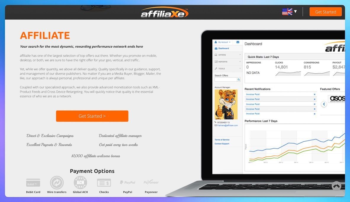 AffiliaXe Affiliate Program landing page