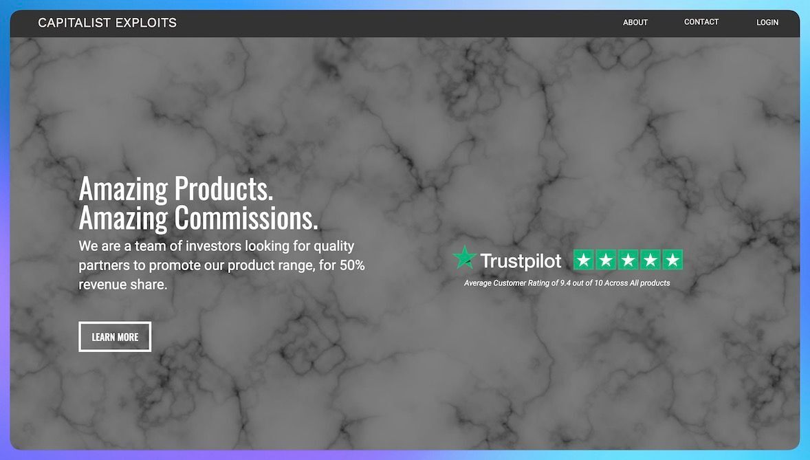Capitalist Exploits Affiliate Program landing page