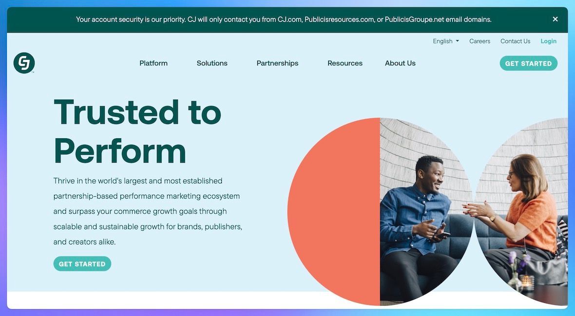 CJ Affiliate Program landing page